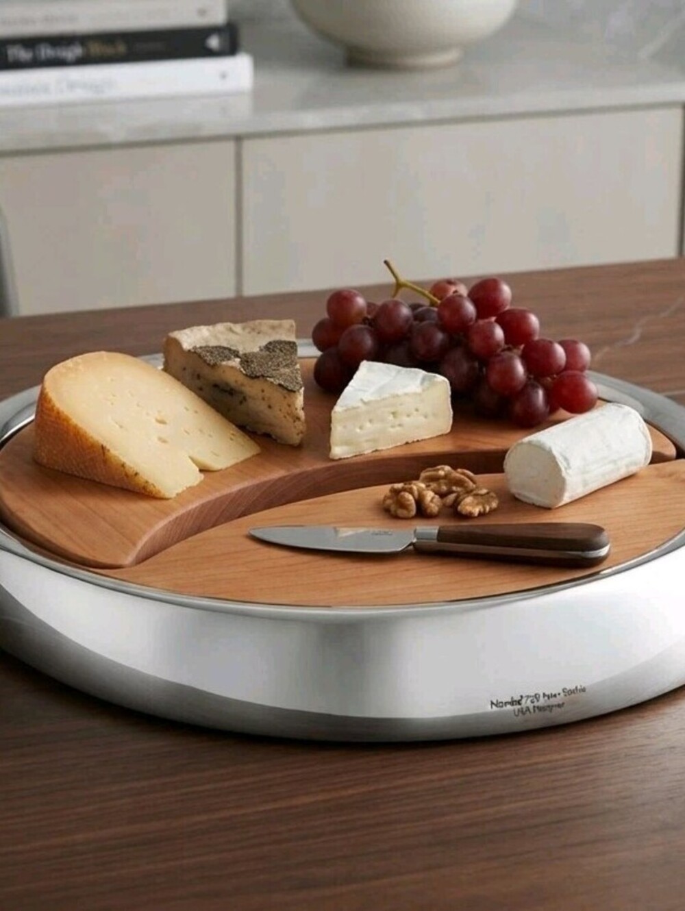 Nambe 729 Peter Stathis Serving Tray Cheese Board Wood Aluminum USA Designer